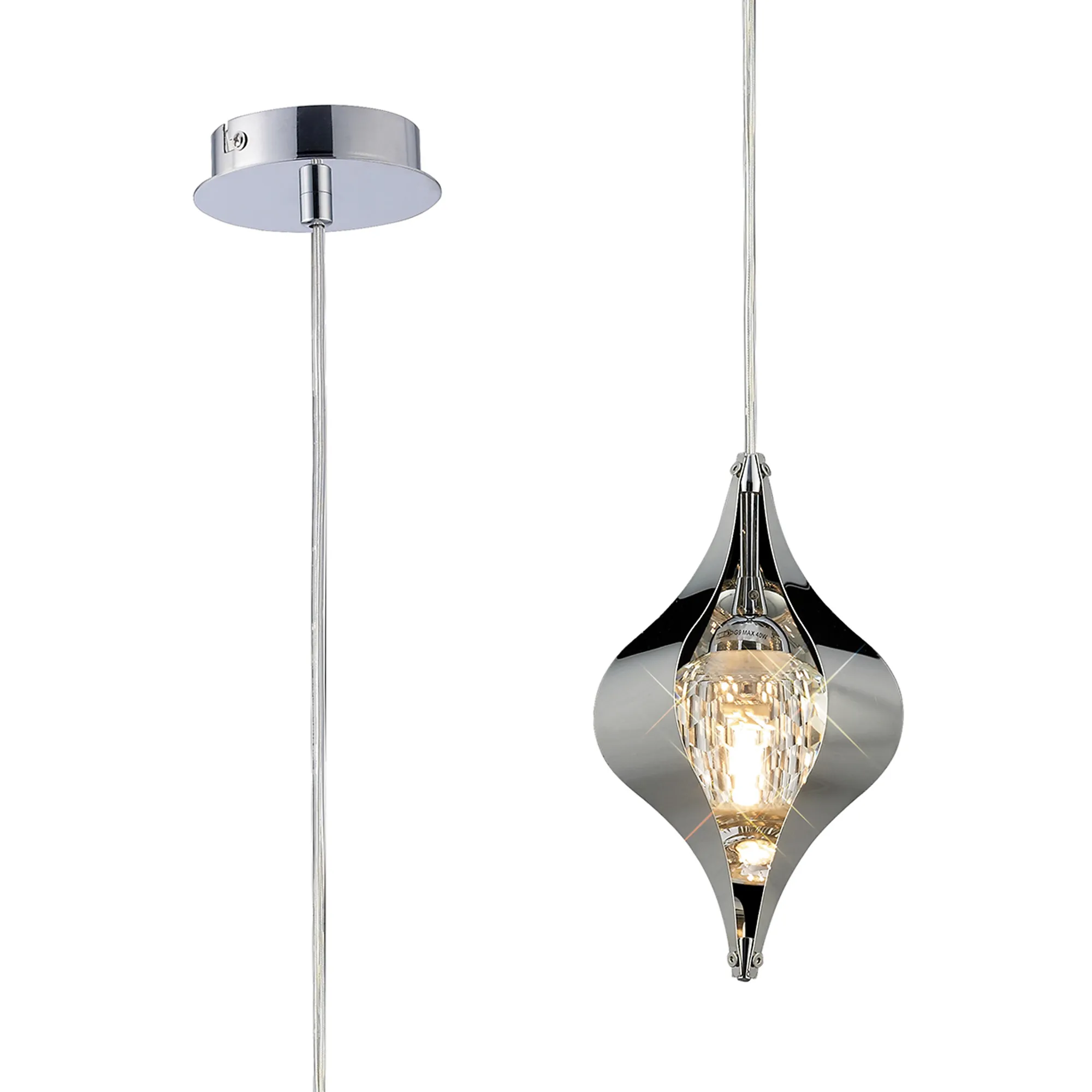 Amano Crystal Ceiling Lights Diyas Single Crystal Pendants